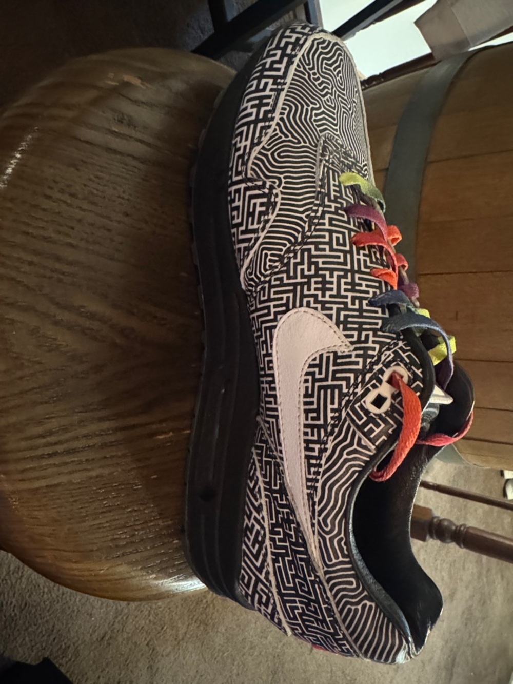 Nike Low Top Sneakers - Black & White with Rainbow Laces - Picture 9 of 16